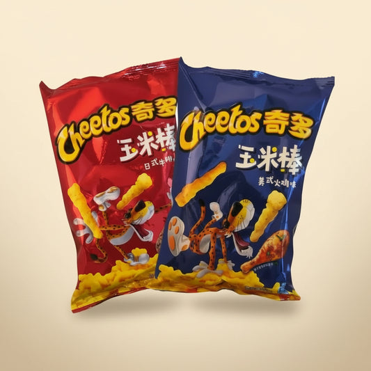 Red Bag: Cheetos Japanese Steak Flavor (China)
• Blue Bag: Cheetos American Turkey Flavor (China) 2Packs